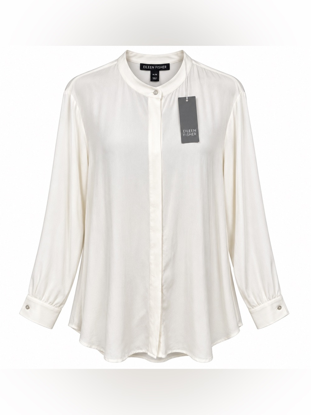Eileen Fisher NWT 100% Silk Mandarin Collar Tunic Blouse M Ivory Quiet Luxury